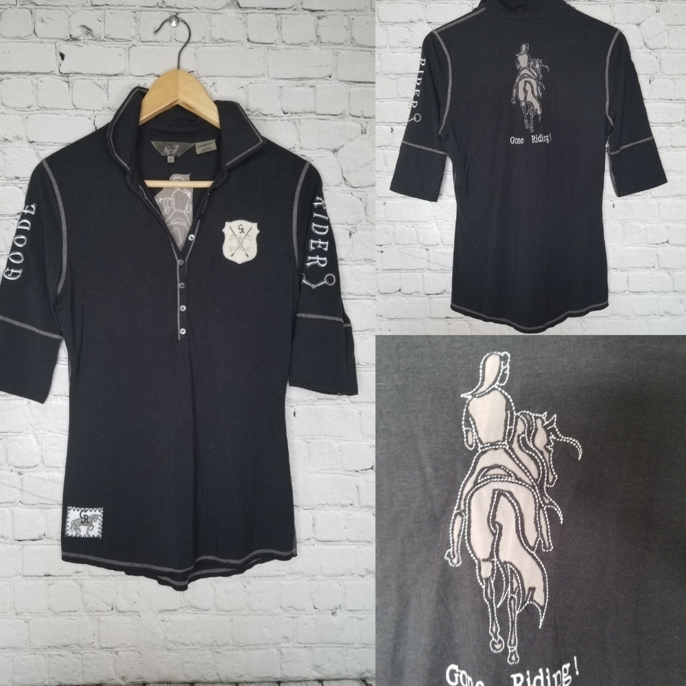 Goode Rider Equestrian Top "Gone Riding" Medium Womens Black
